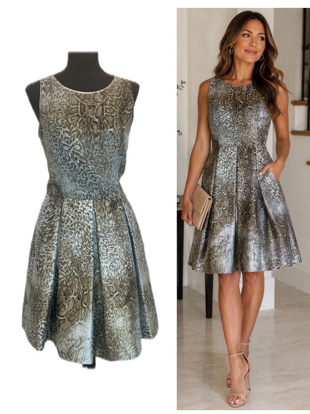 TAYLOR animal snake print A-line dress Sz 12 NWT pockets